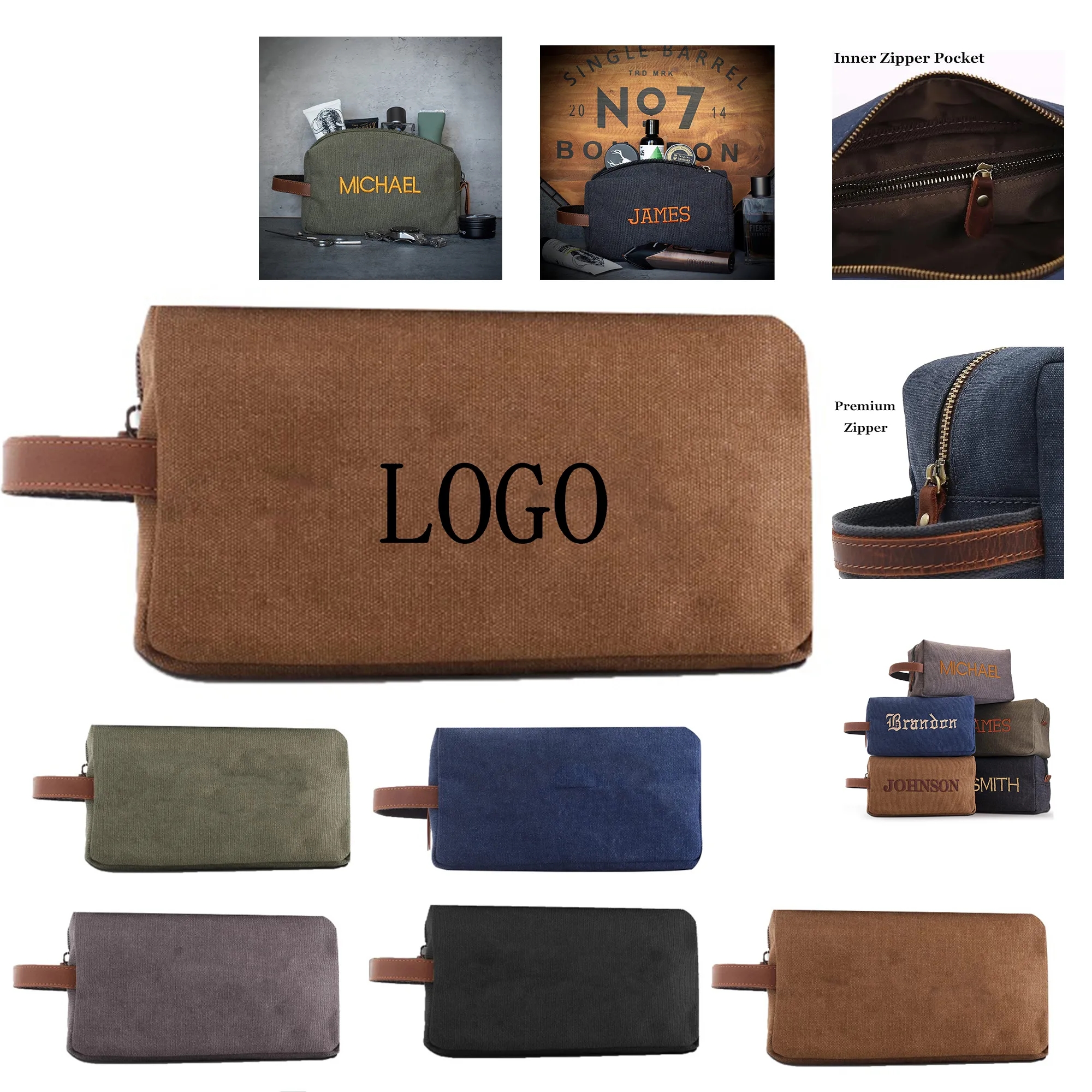 Vintage Canvas Travel Toiletry Kit Bag 5.25" x 4.5" x 9.5" 5