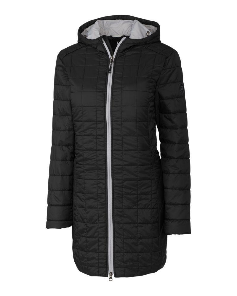 Cutter & Buck Rainier Recycled Insulated Puffer Womens Full Zip Hooded Long Coat 6