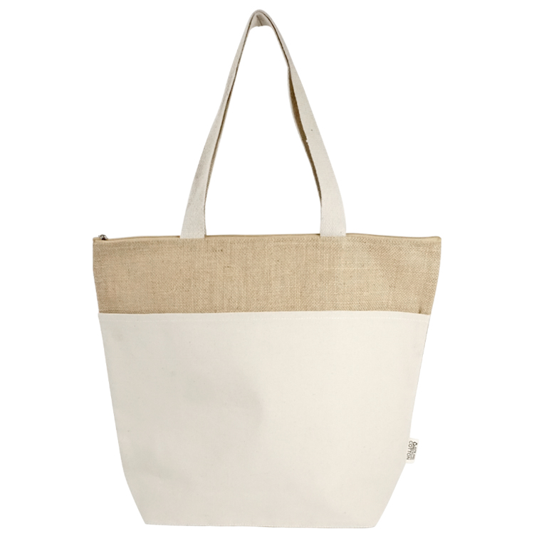 Portland Recycled Cotton Top Zipper Jute Tote 3