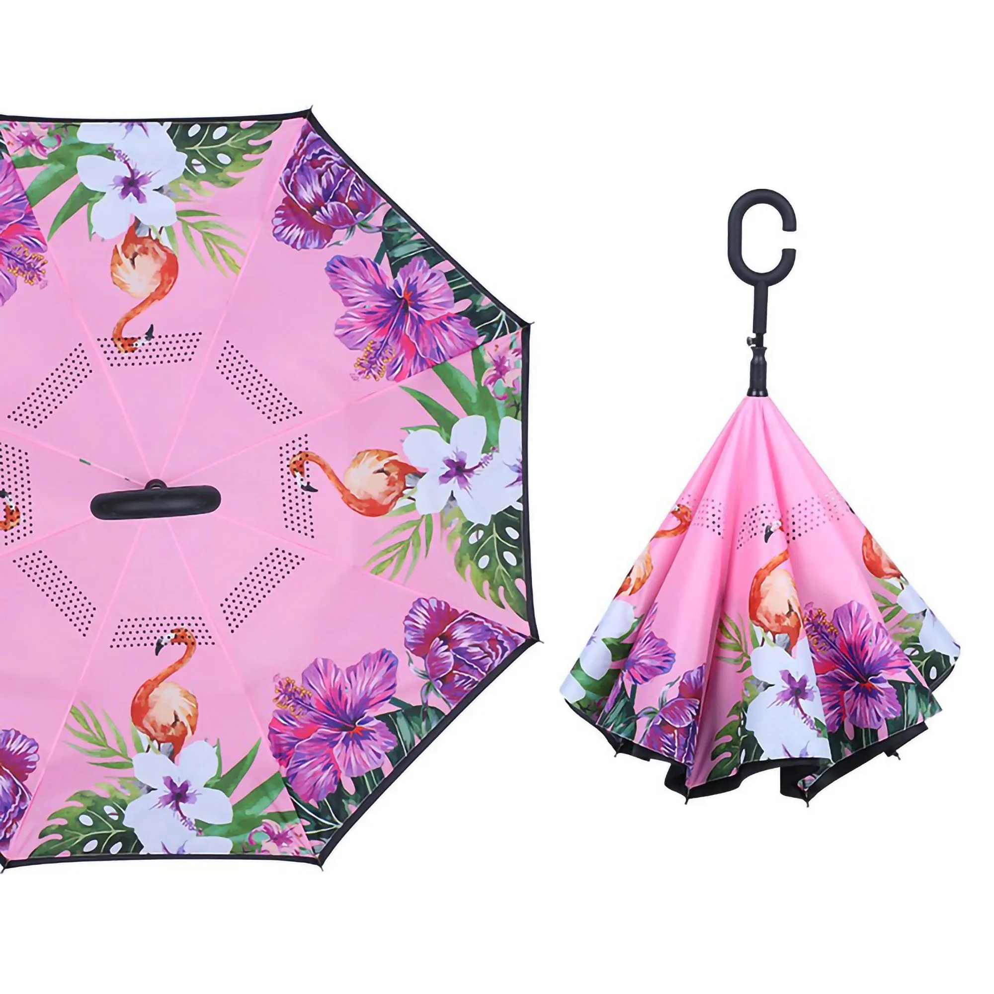 Double Layer C Handle Inverted Reverse Folding Umbrella 9