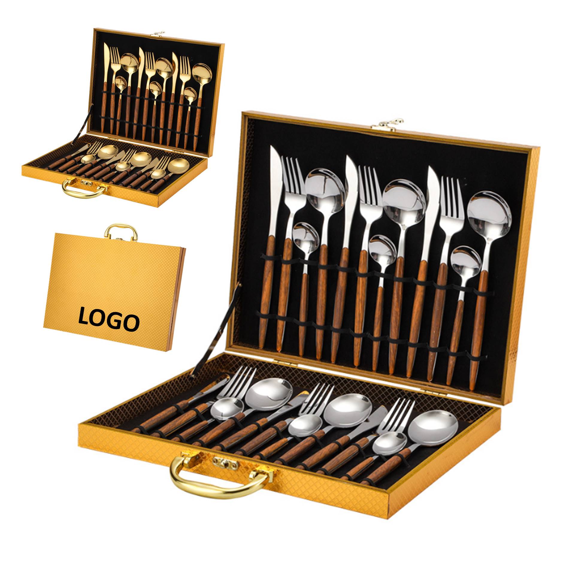 24Pcs Cutlery Set With Wooden Handle 2