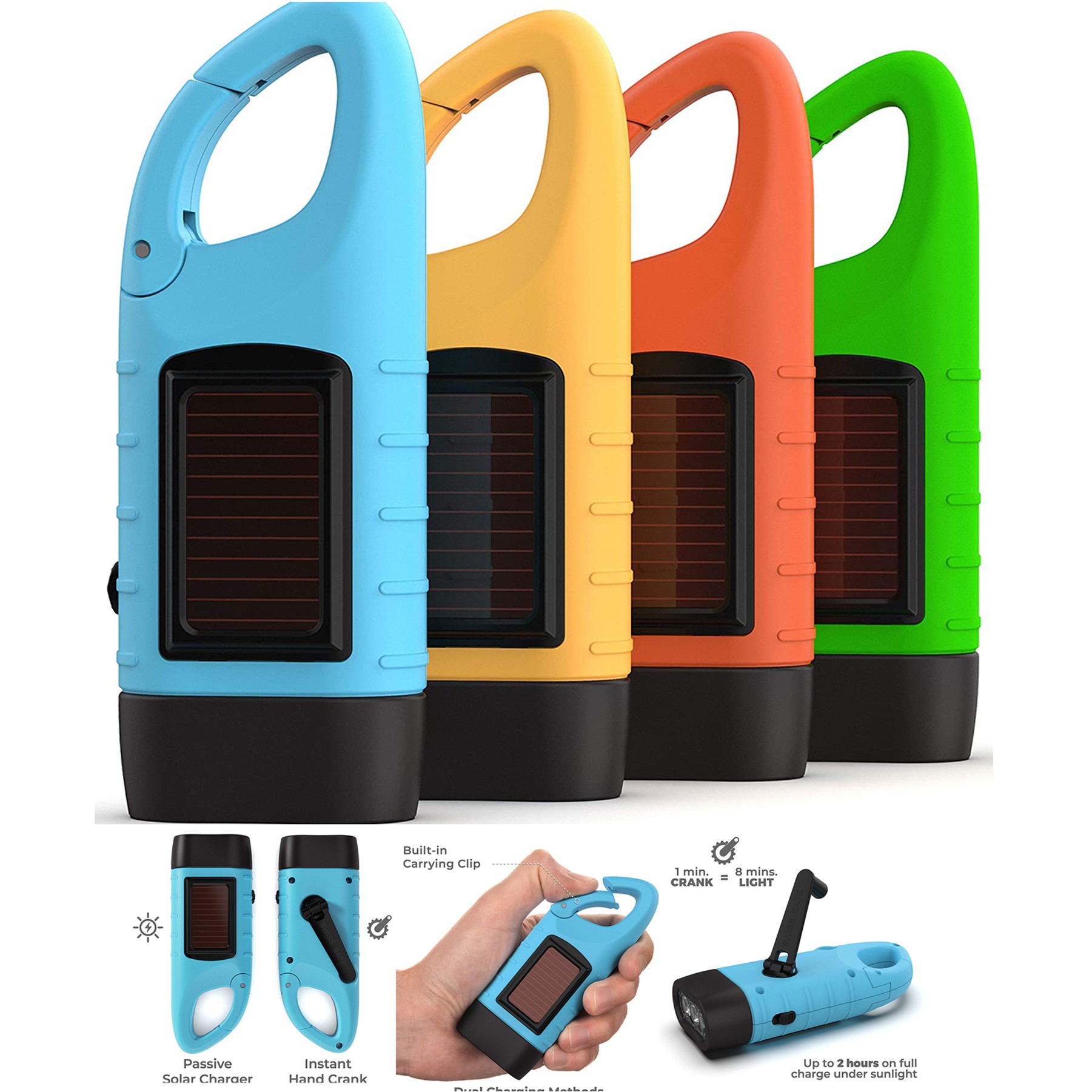 Rechargeable Flashlight with Solar Power and Hand Crank 2