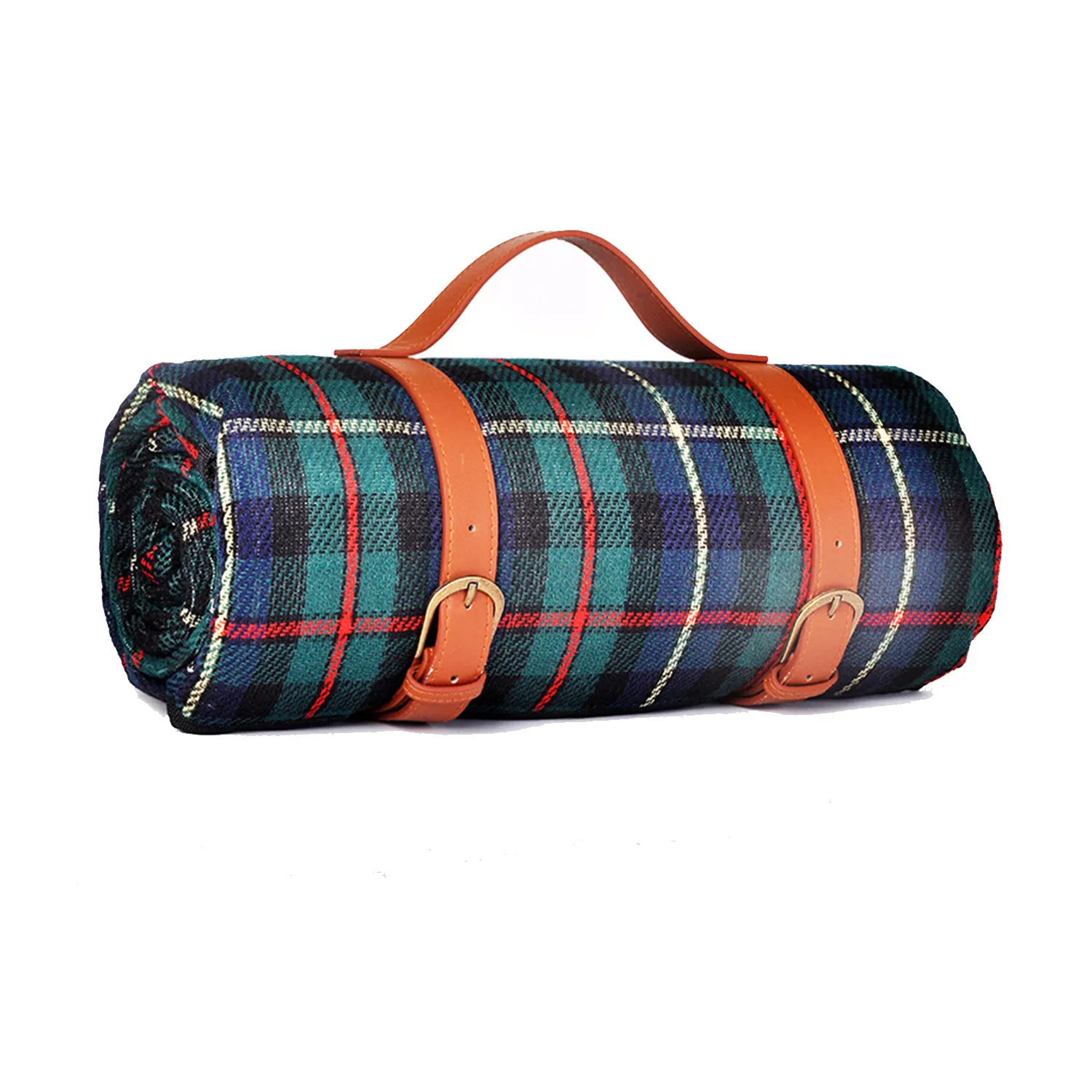 Plaid Picnic Mat With Leather Strap 6