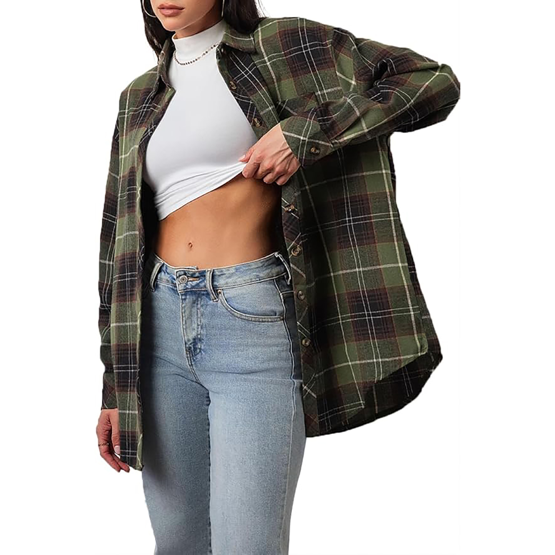 Women's Long Sleeved Plaid Shirt 25
