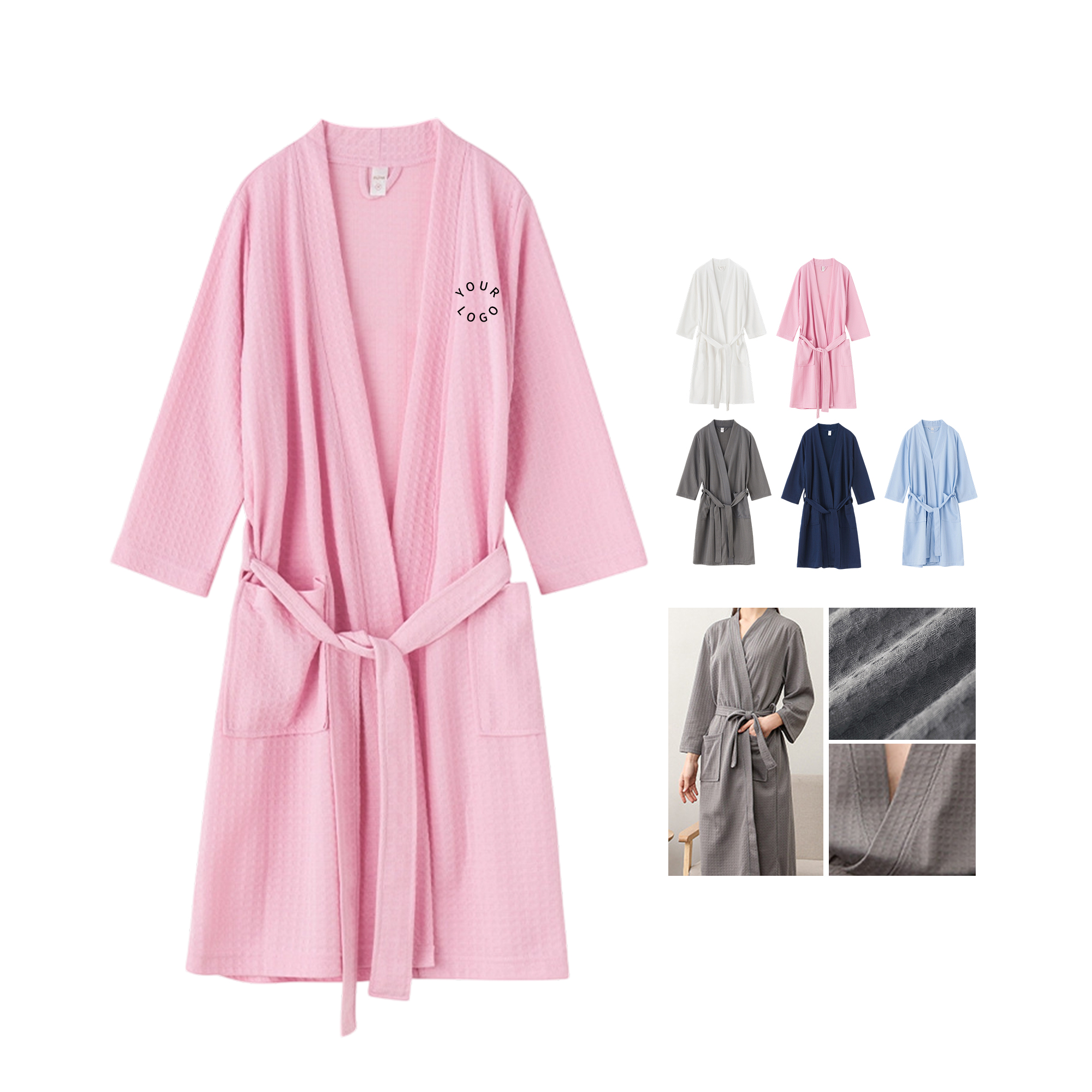 Cotton Waffle Kimono Style Bathrobe Lightweight Design 6