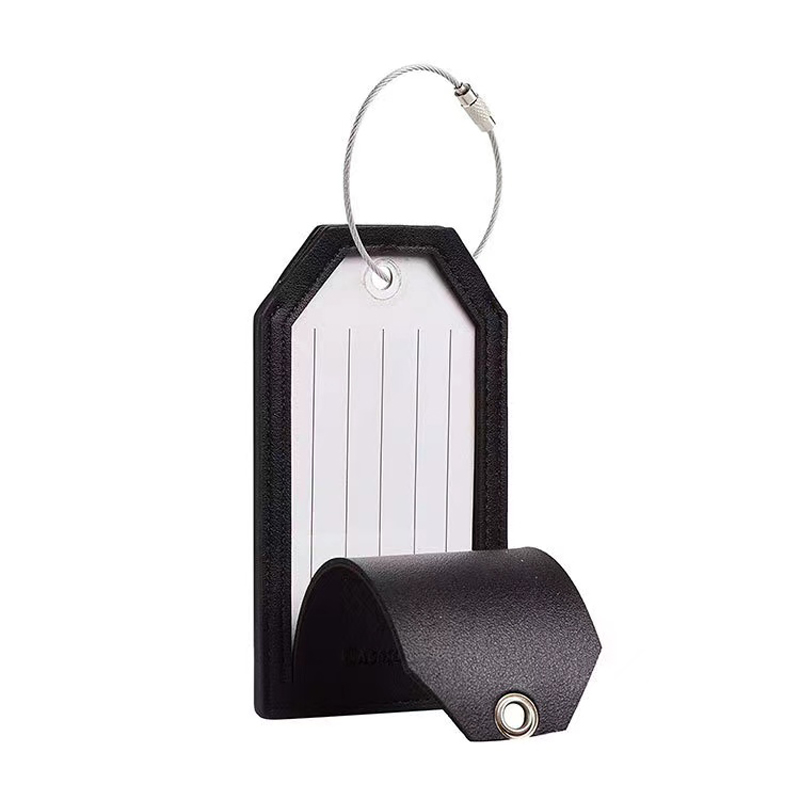 PU Leather Luggage Tags w/Full Back Privacy Cover Steel Loops 6