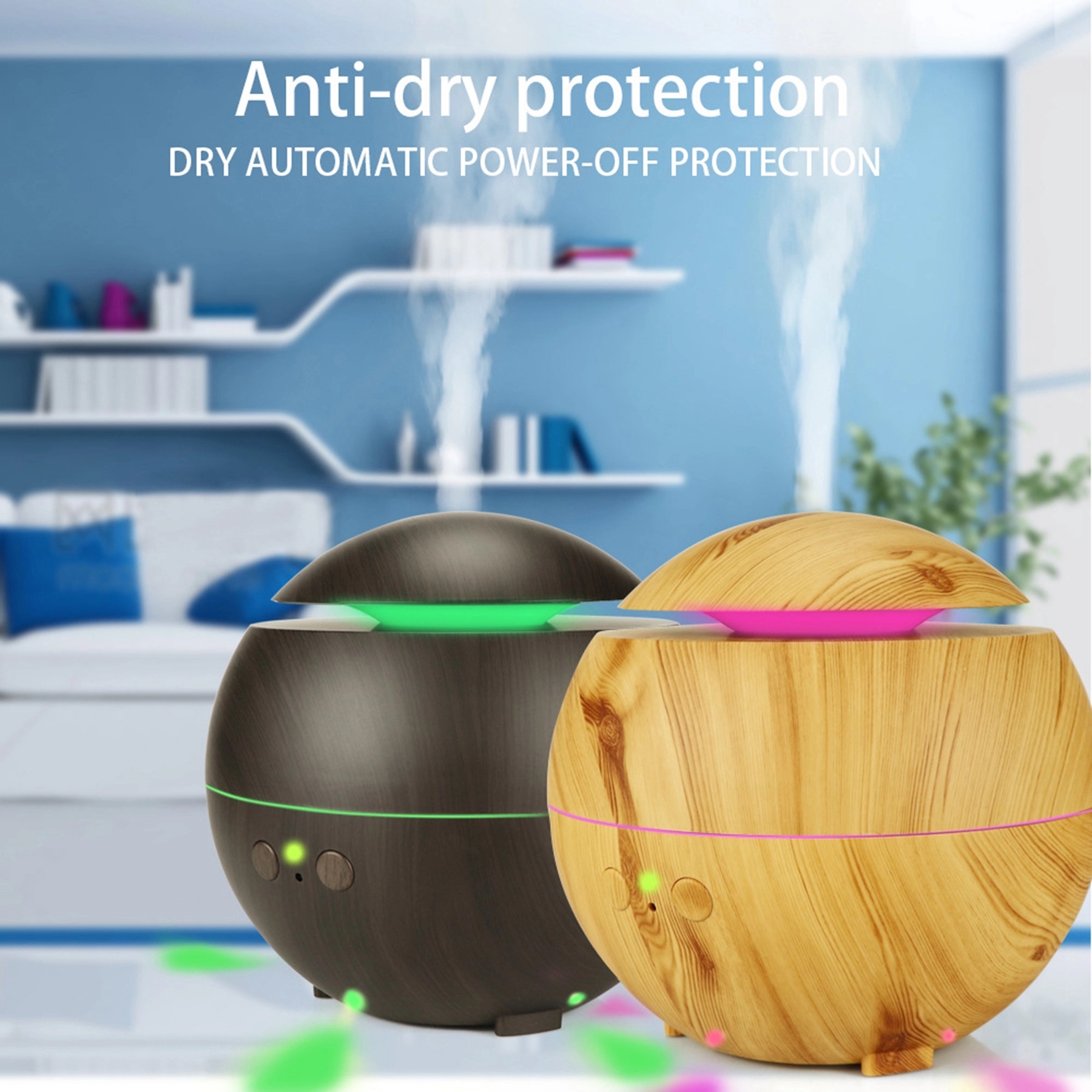 Round Wood Grain Ultrasonic Cool Mist Aroma Humidifier 12