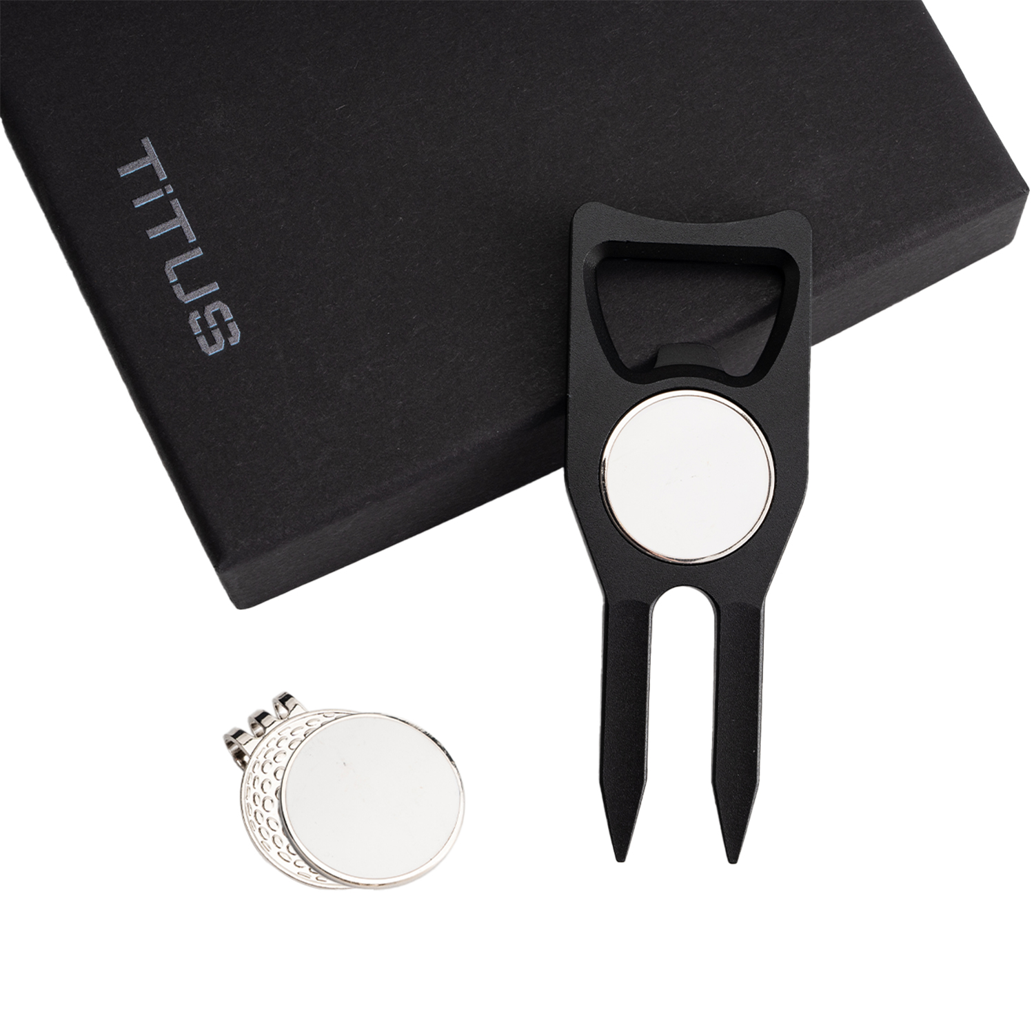 TiTUS® Golf Tool Set - Aluminium Divot Tool, Ball Marker & Cap Clip 2