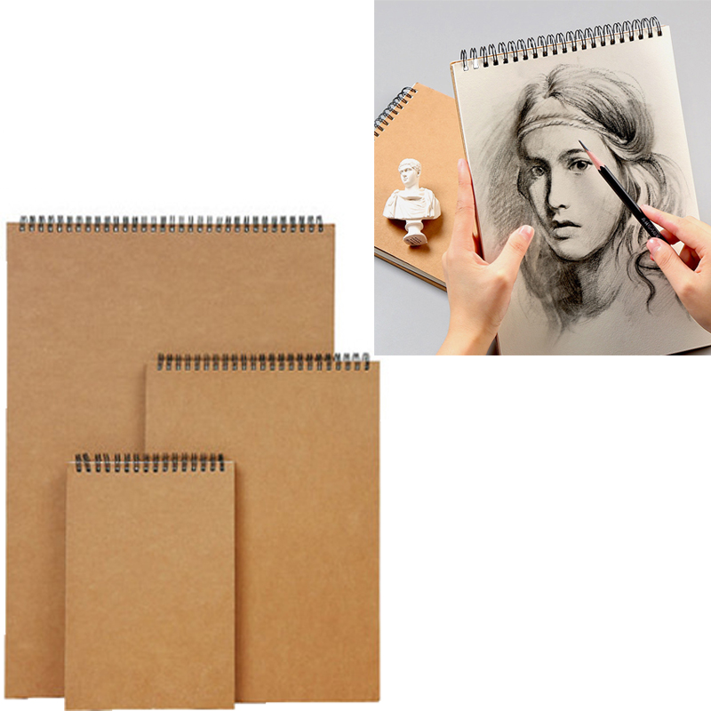 Sketchbook/Sketchpad w/ Spiral Bound Hard Kraft Cover for Art Supplies--30 Sheets 160gsm 6