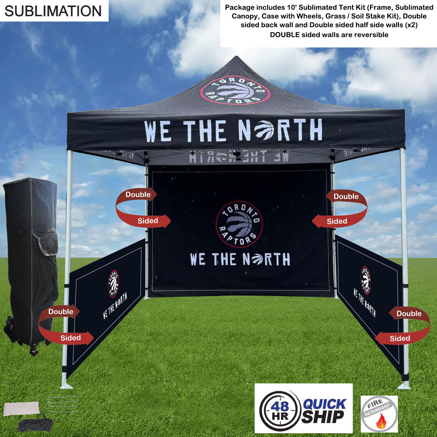 48Hr Quick Ship - 10' Sublimated Tent kit, DOUBLE sided backwall and 2 DOUBLE sided half sidewalls 8