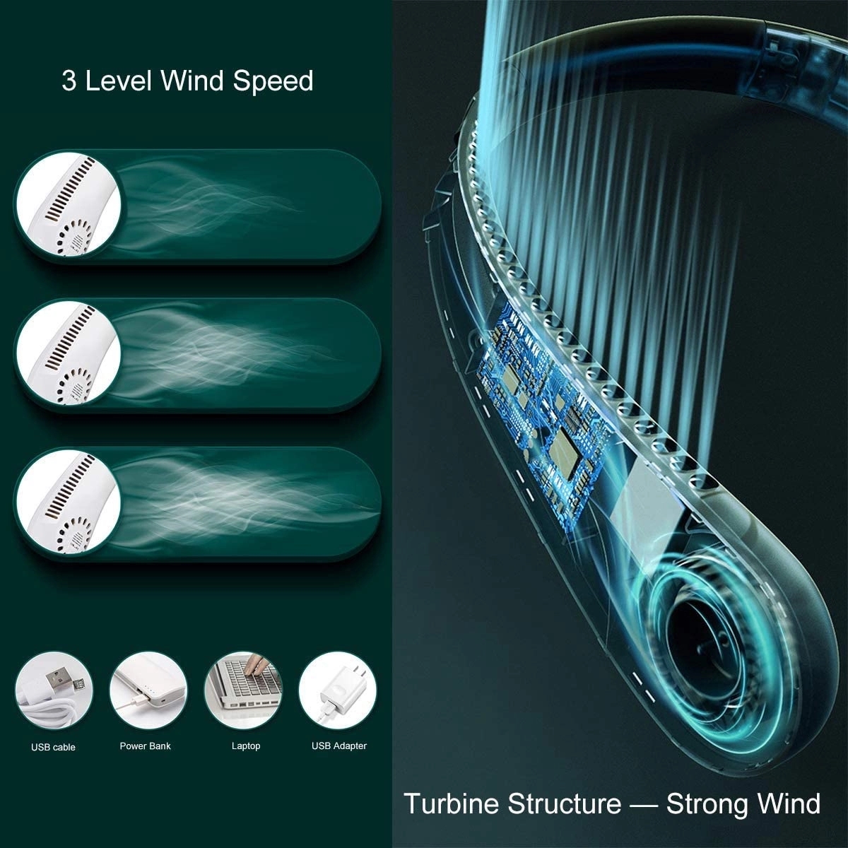 Wearable Portable Neck Bladeless 360 Cooling Fan 3