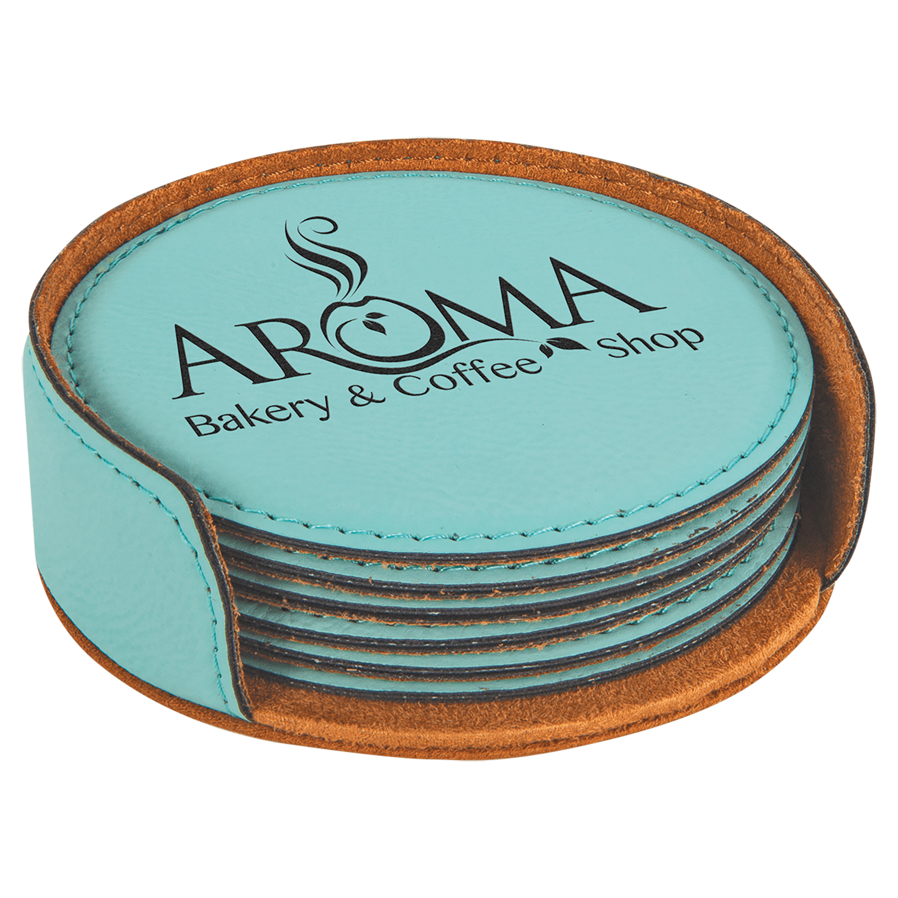 4" Laserable Leatherette Round 6-Coaster Set 4