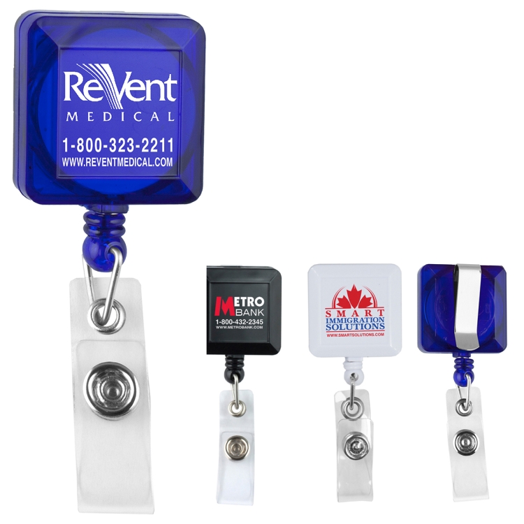 "Kent VL" 30" Cord Square Retractable Badge Reel and Badge Holder with Metal Slip Clip Attachment 12