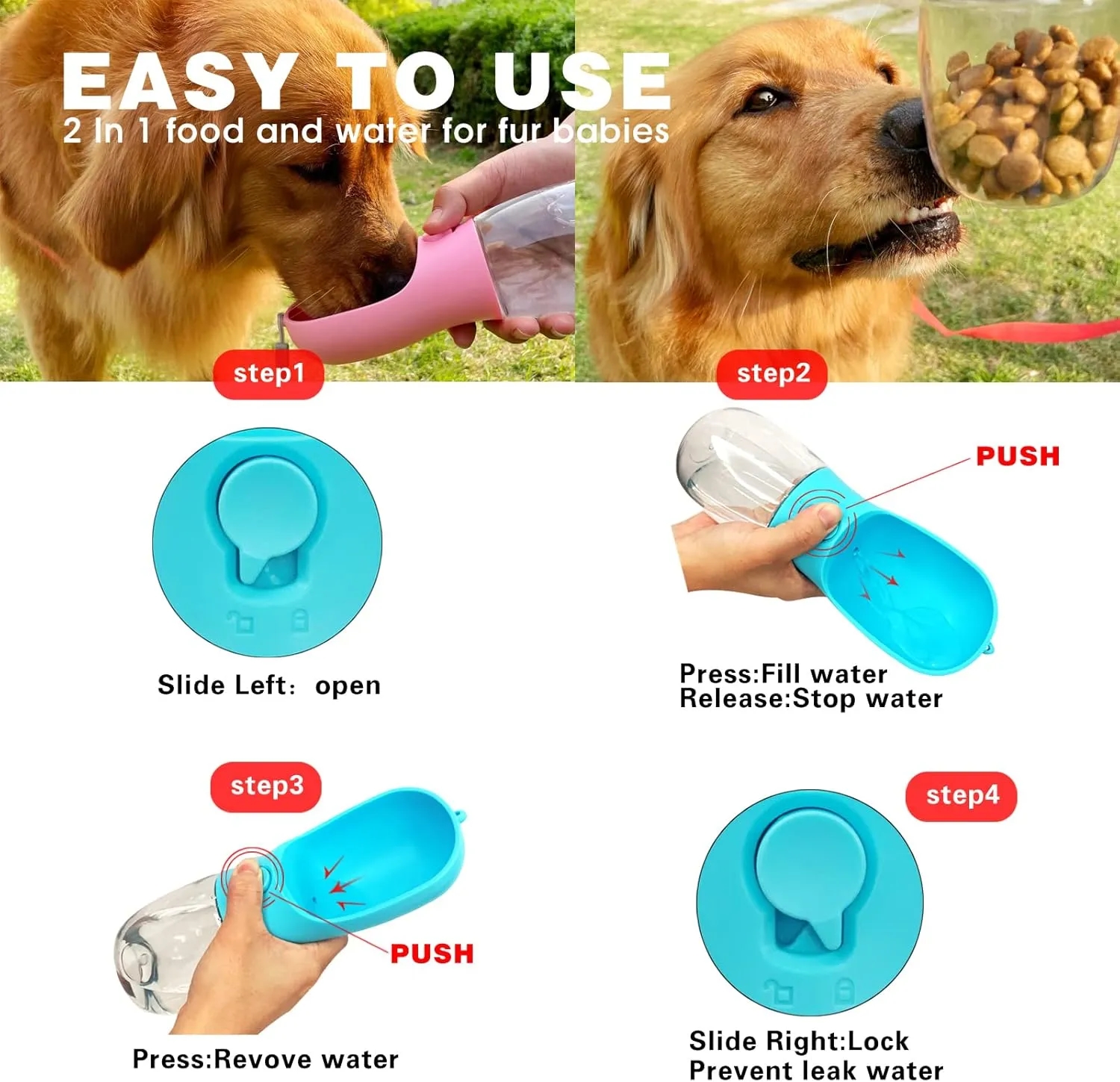 Portable Pet Water Bottle with Food Container 4