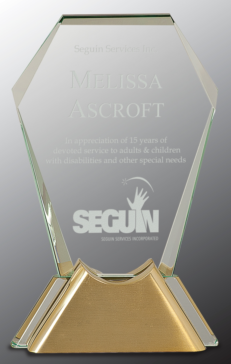 8 1/2" Gemstone Jewel Glass Award with Gold Metal Base