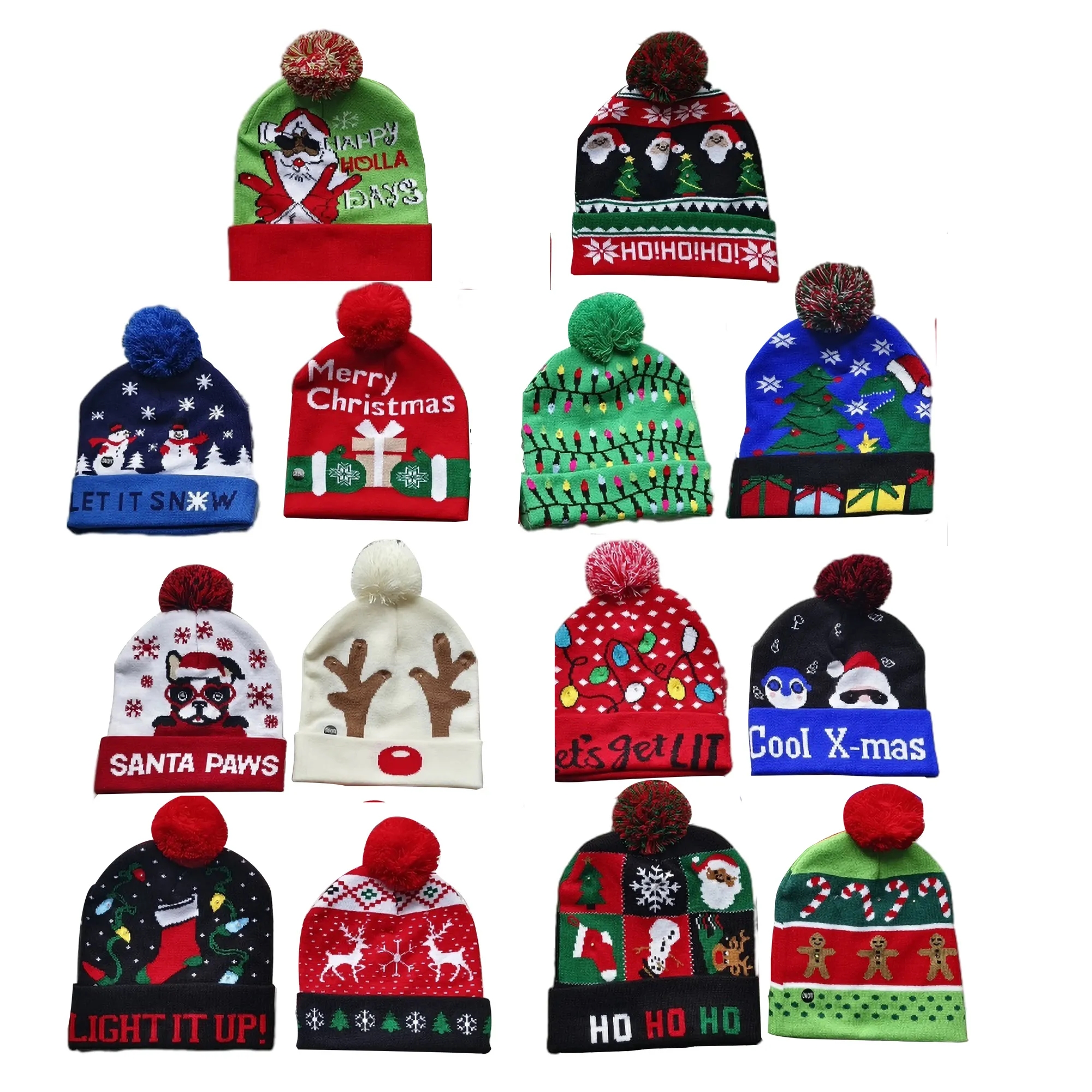 LED Xmas Light Hat Winter Christmas Sweater Beanie Knitted 2