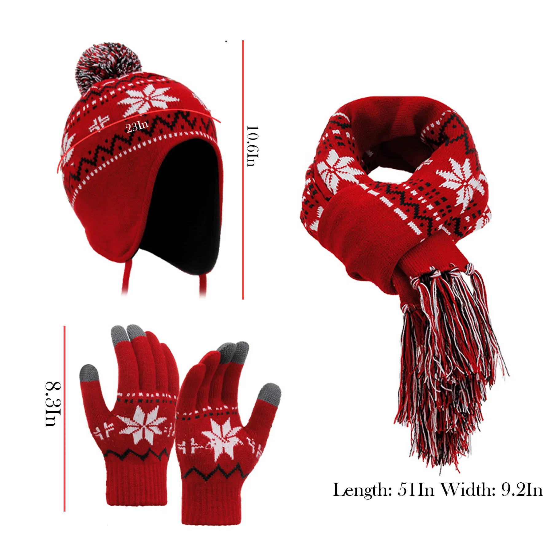 Acrylic Snowflake Knitted Christmas Hat Three Piece Set 4
