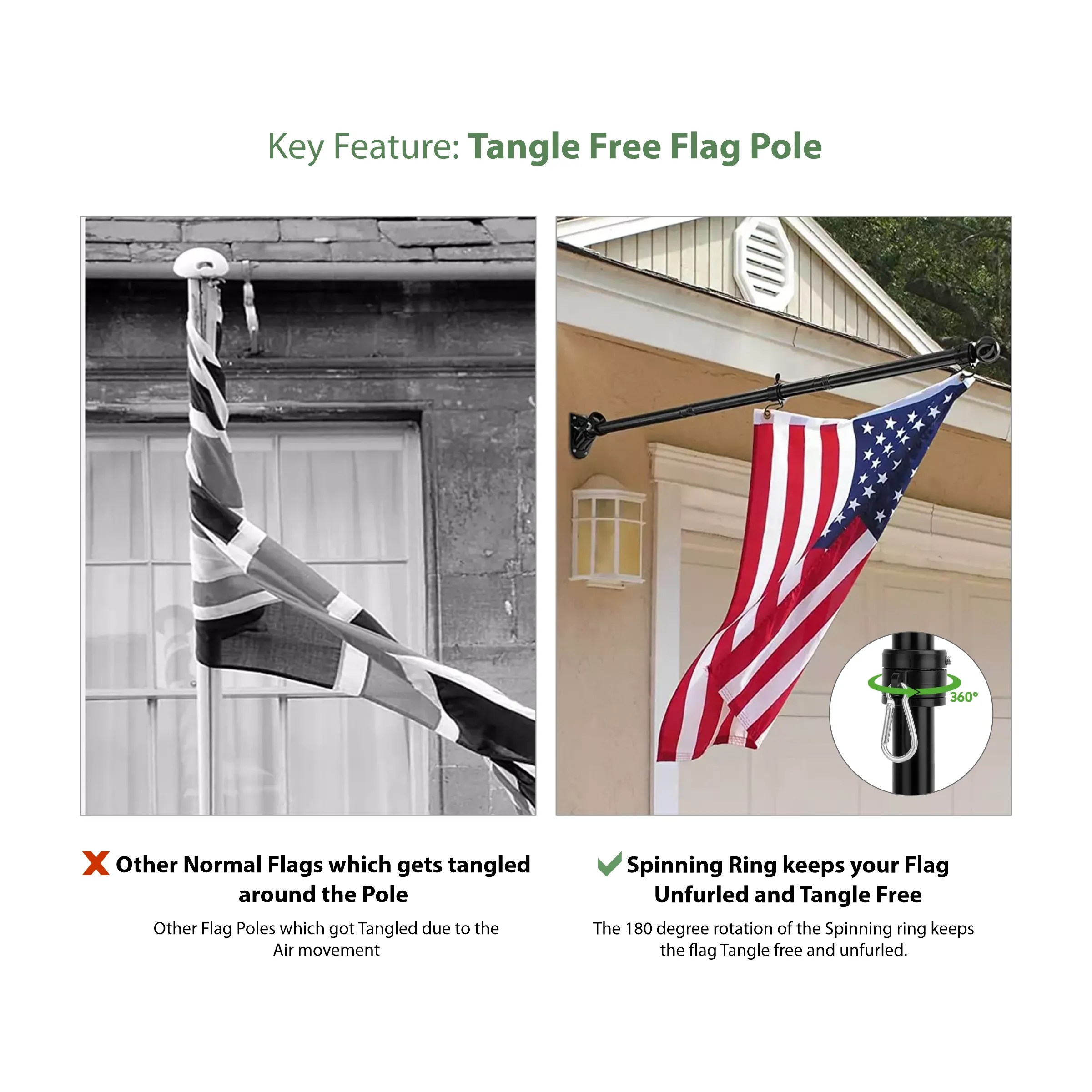 5' Flagpole with Rotating Clips 7