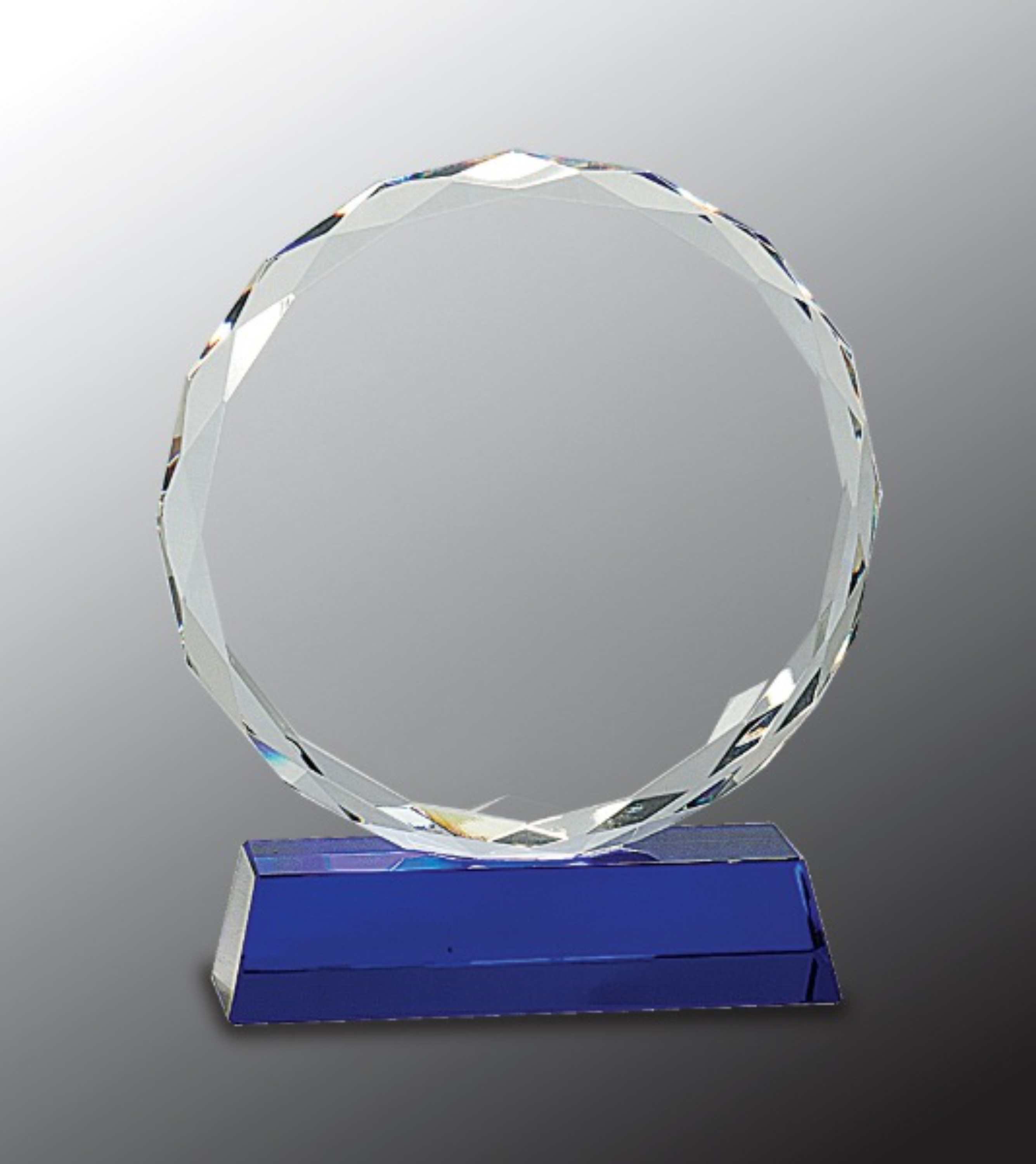7" Round Facet Crystal Award on Blue Pedestal Base 2
