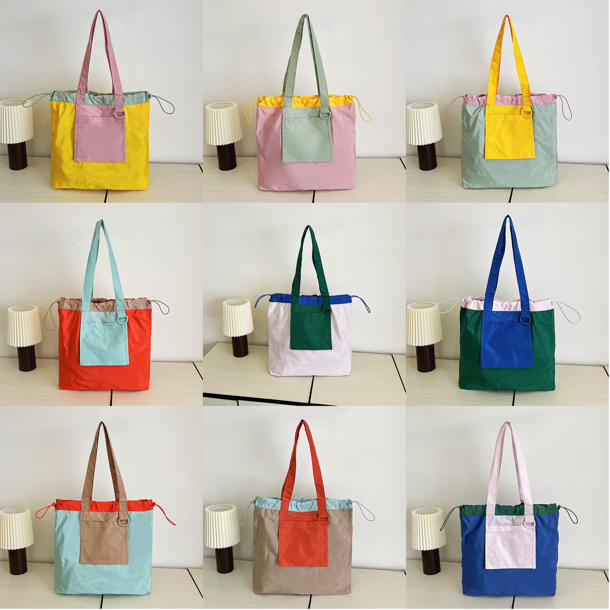 Colorblock Drawstring Compact Carry Pouch 2