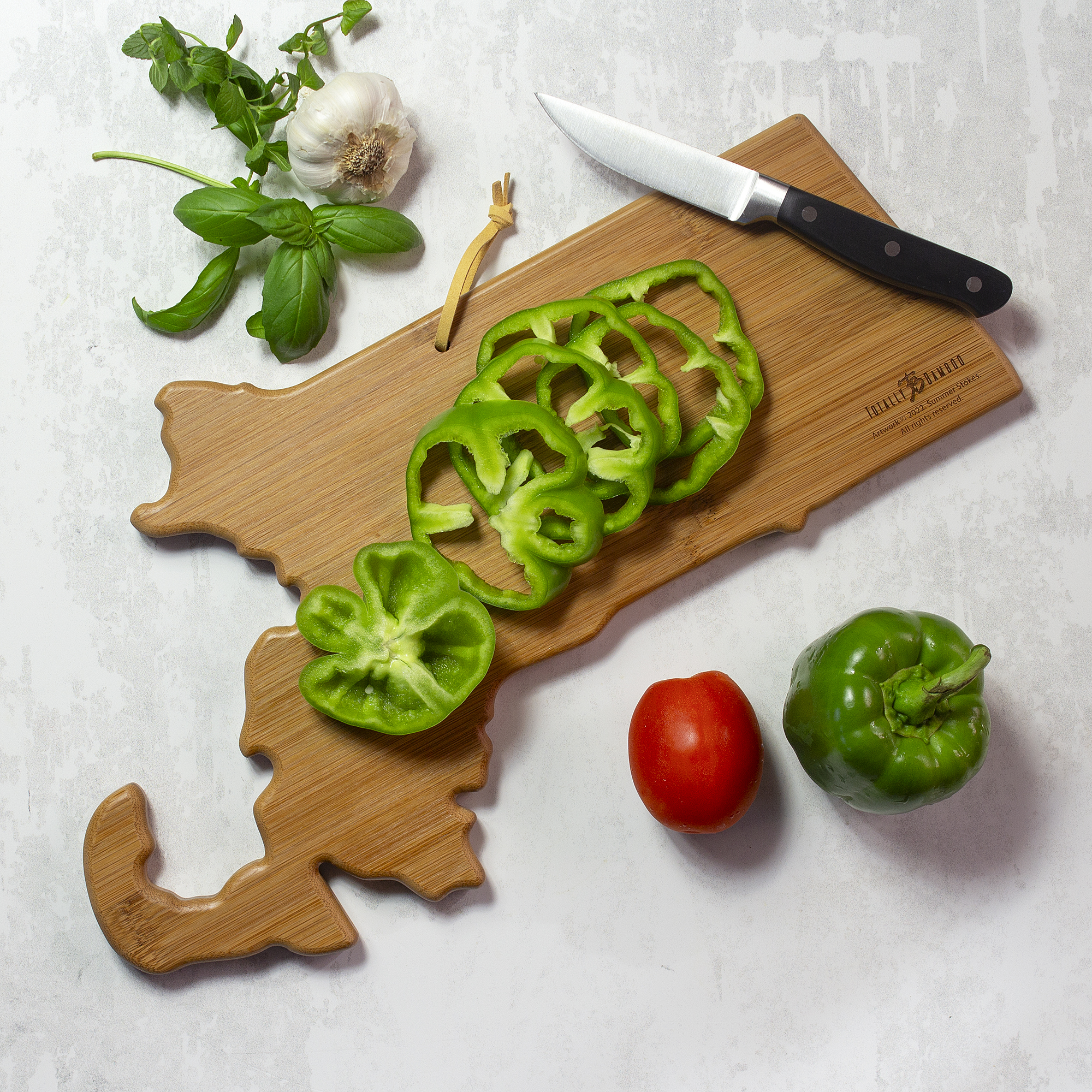 Massachusetts State Shaped Serving and Cutting Board with Artwork by Summer Stokes 5