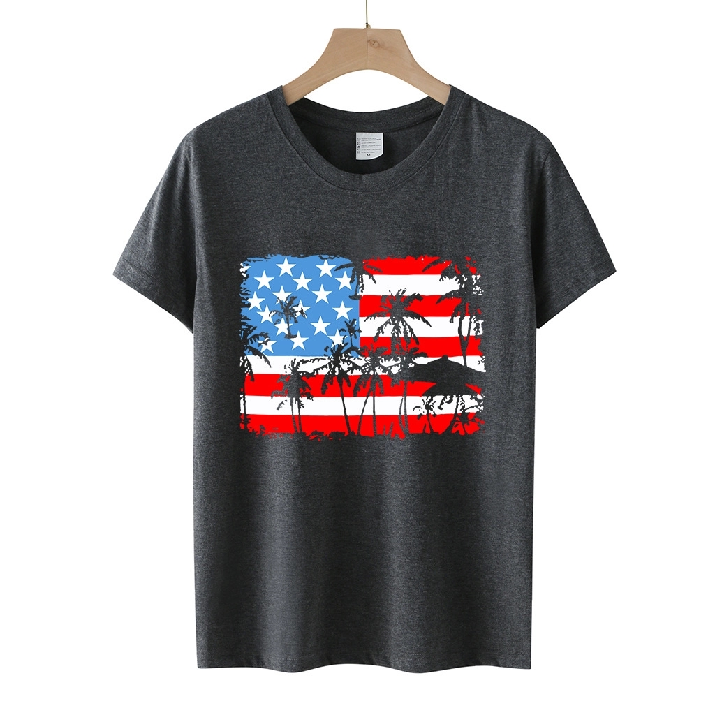 Women American Flag Graphic Short Sleeve Round Neck T-shirt 9