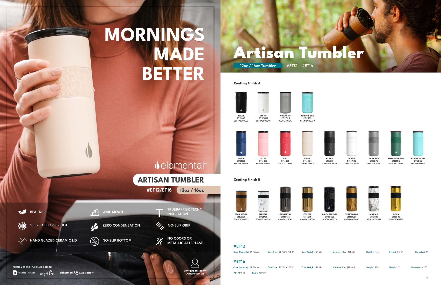 Elemental® Artisan 16oz Stainless Steel Tumbler with Ceramic Lid 24