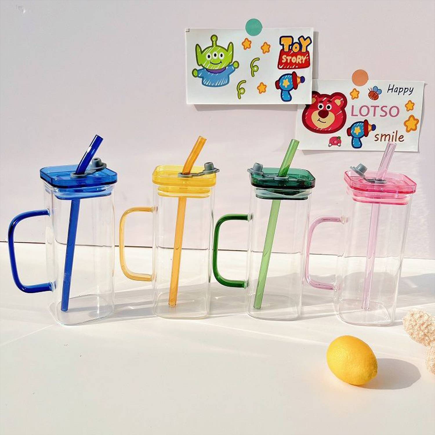 13.5 Oz. Glass Tumbler with Straw and Acrylic Lid 6