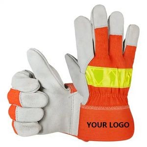 Leather Work Gloves Hi -VIS Reflective 2