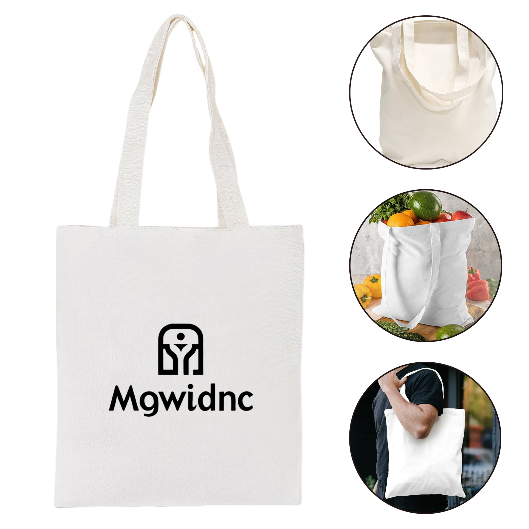 White Canvas Tote Bag Reusable Eco-Friendly Shopping Bag Large Durable Carry All Handbag 2