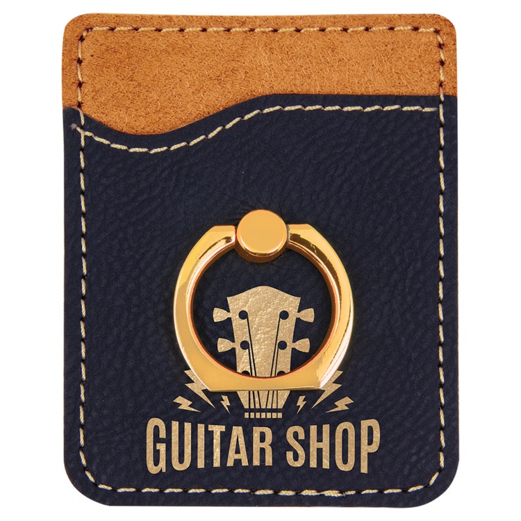 Black/Gold Leatherette Phone Wallet with Gold Ring 1