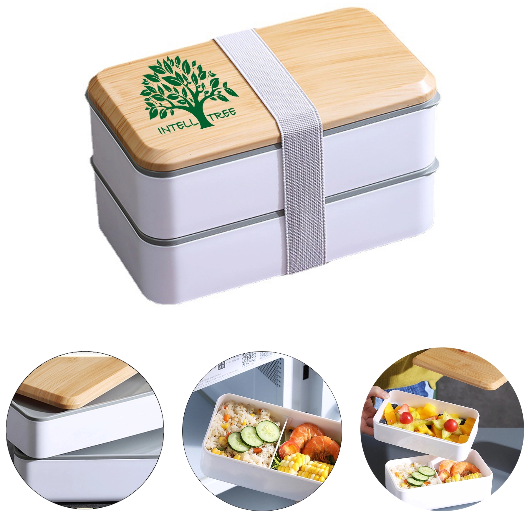 Double Decker Wooden Lid Bento Lunch Box 4