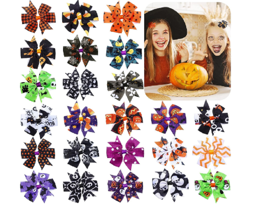 Halloween Colorful Hair Bows Clips/ Ghost Skull Alligator Bow Hair Clips 2
