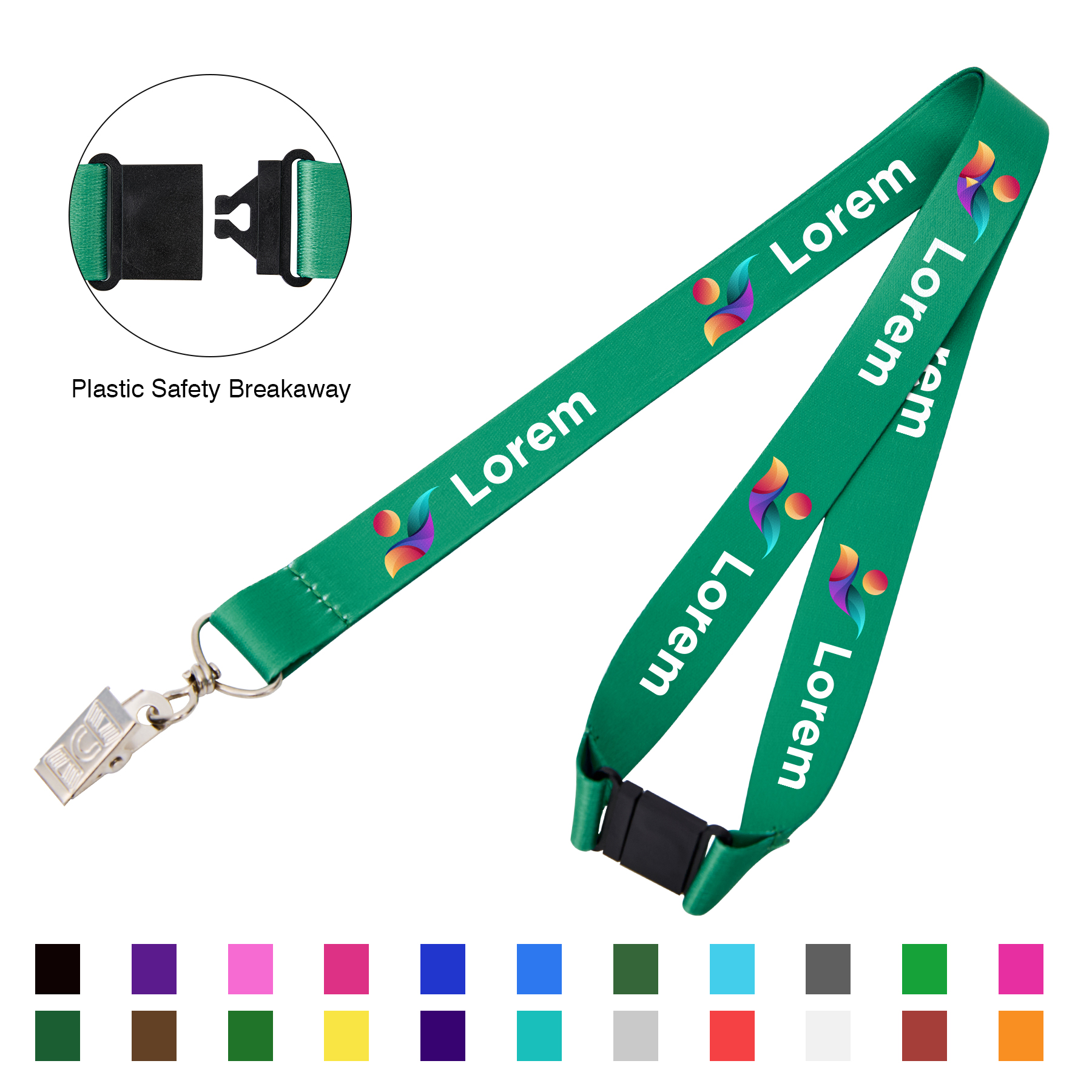 3/4'' Polyester Lanyard W/ Safety Breakaway Badge Holder 15