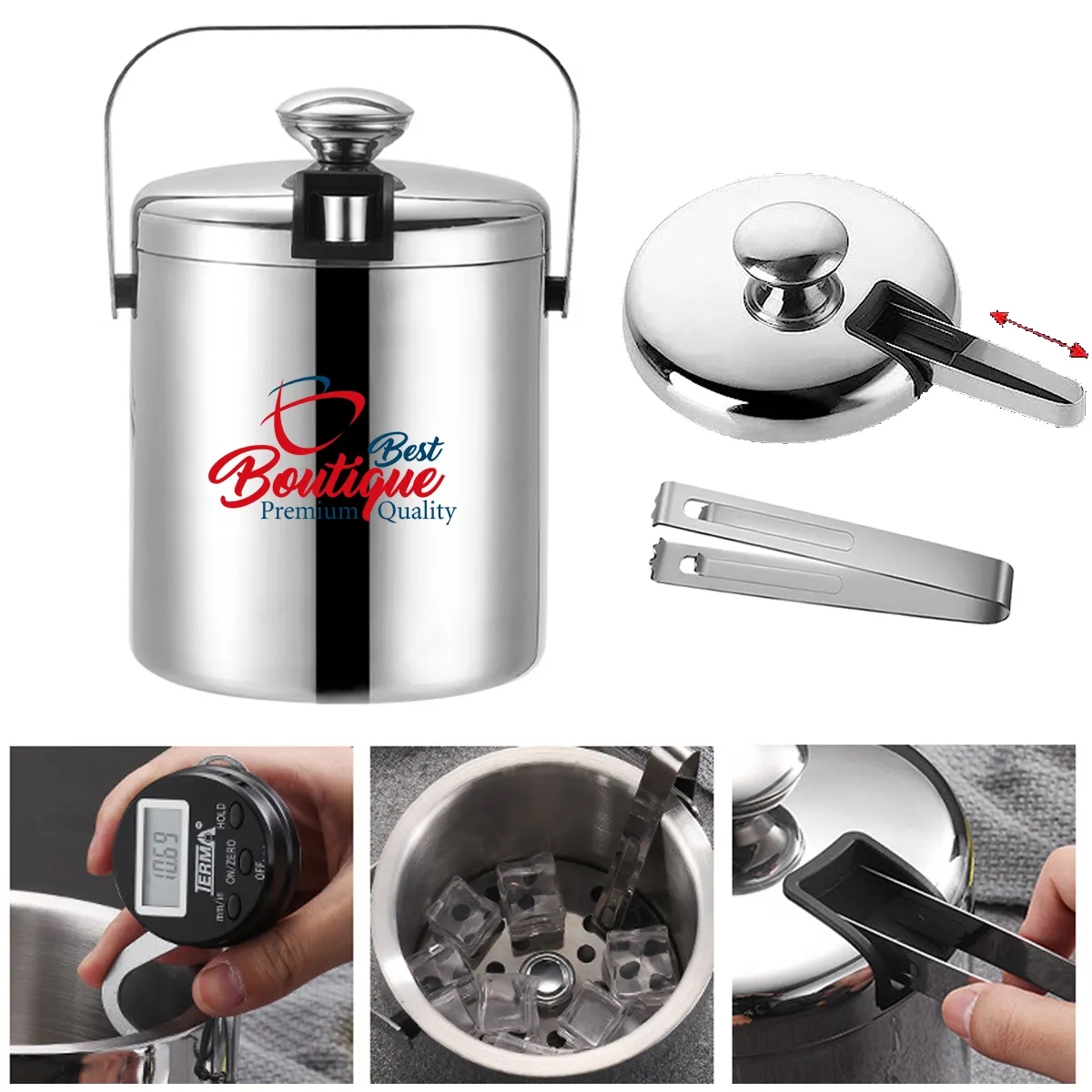 Double Walled Metal Ice Buckets with Tong 6