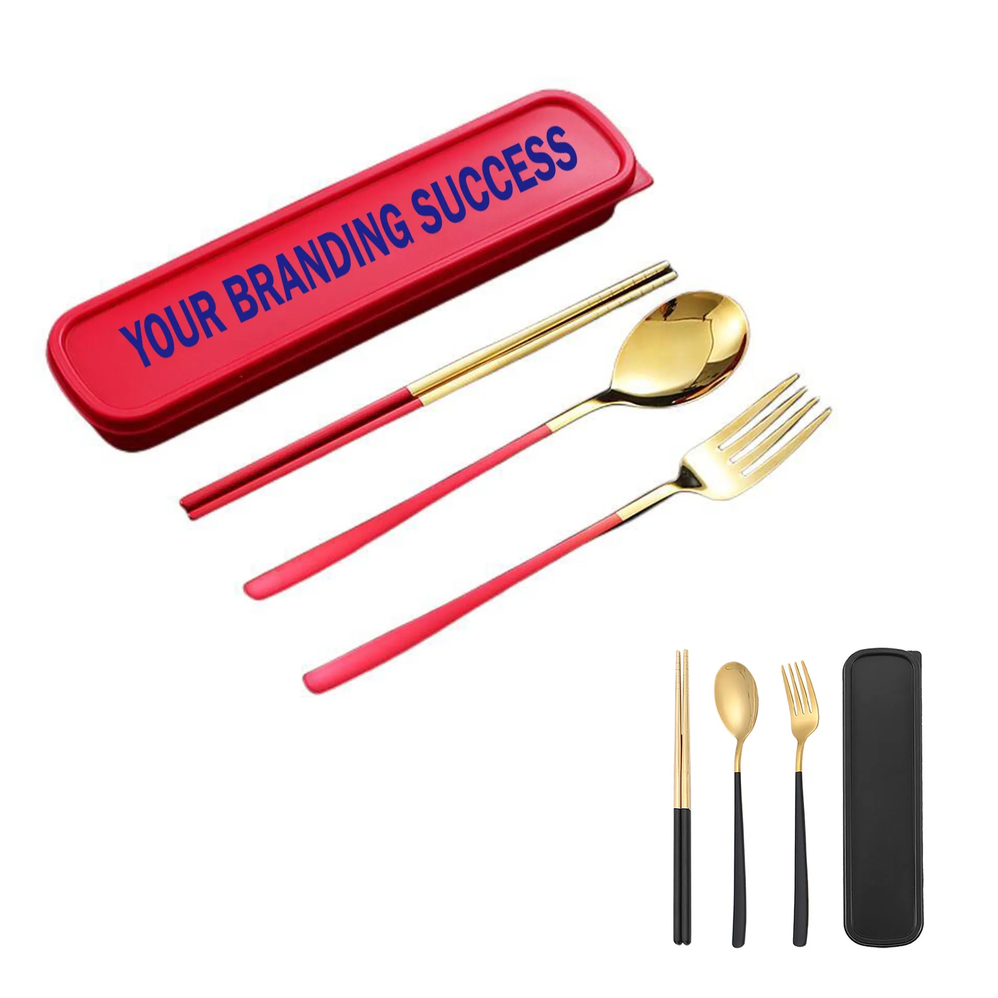 Portable Tableware Travel Boxed Golden Three-piece Sets