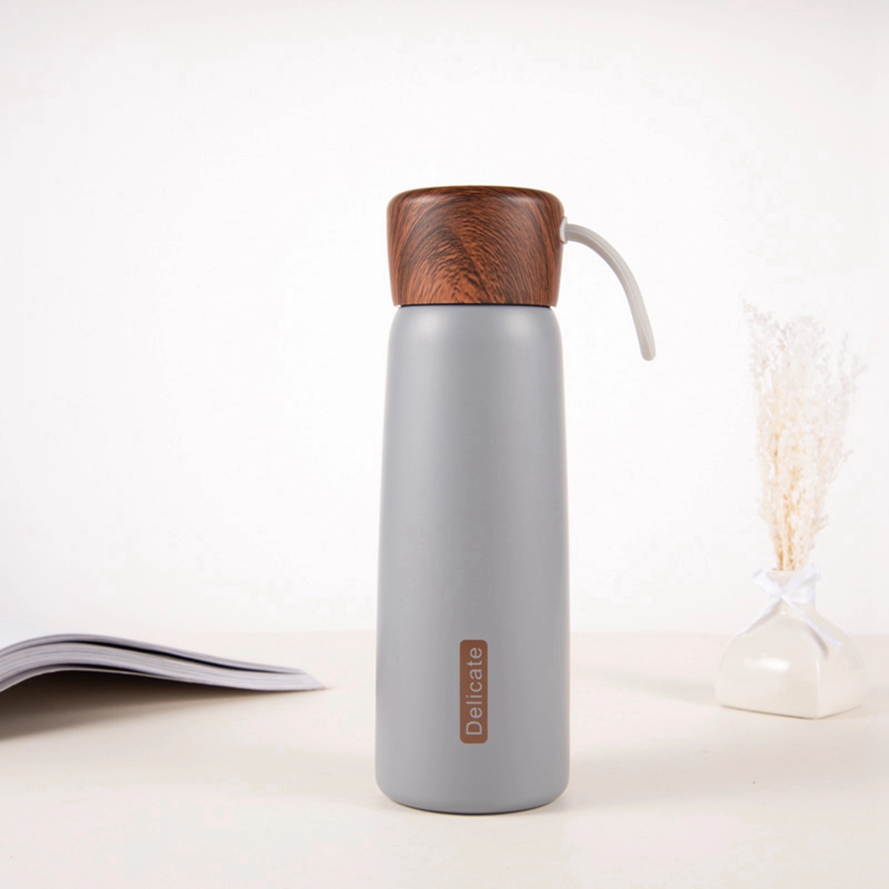 14 OZ. Stainless Steel Vacuum Cup with Wood Grain Lid 5