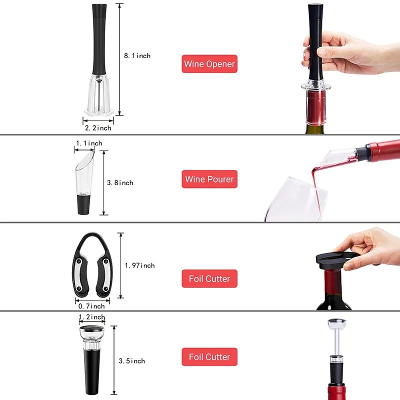 Pump Air Pressure Wine Bottle Opener Set 9