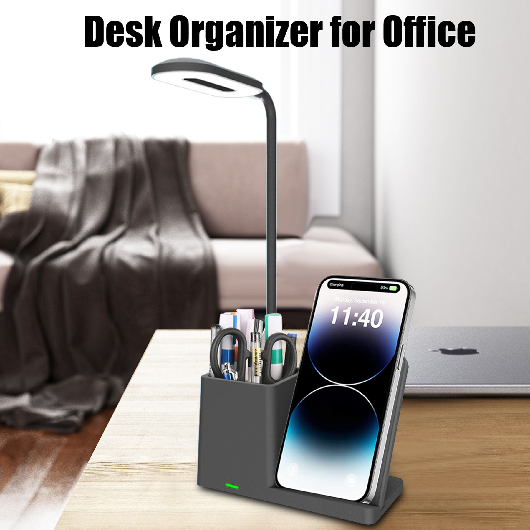 LED Desk Lamp with Pen Holder and Wireless Charger 1