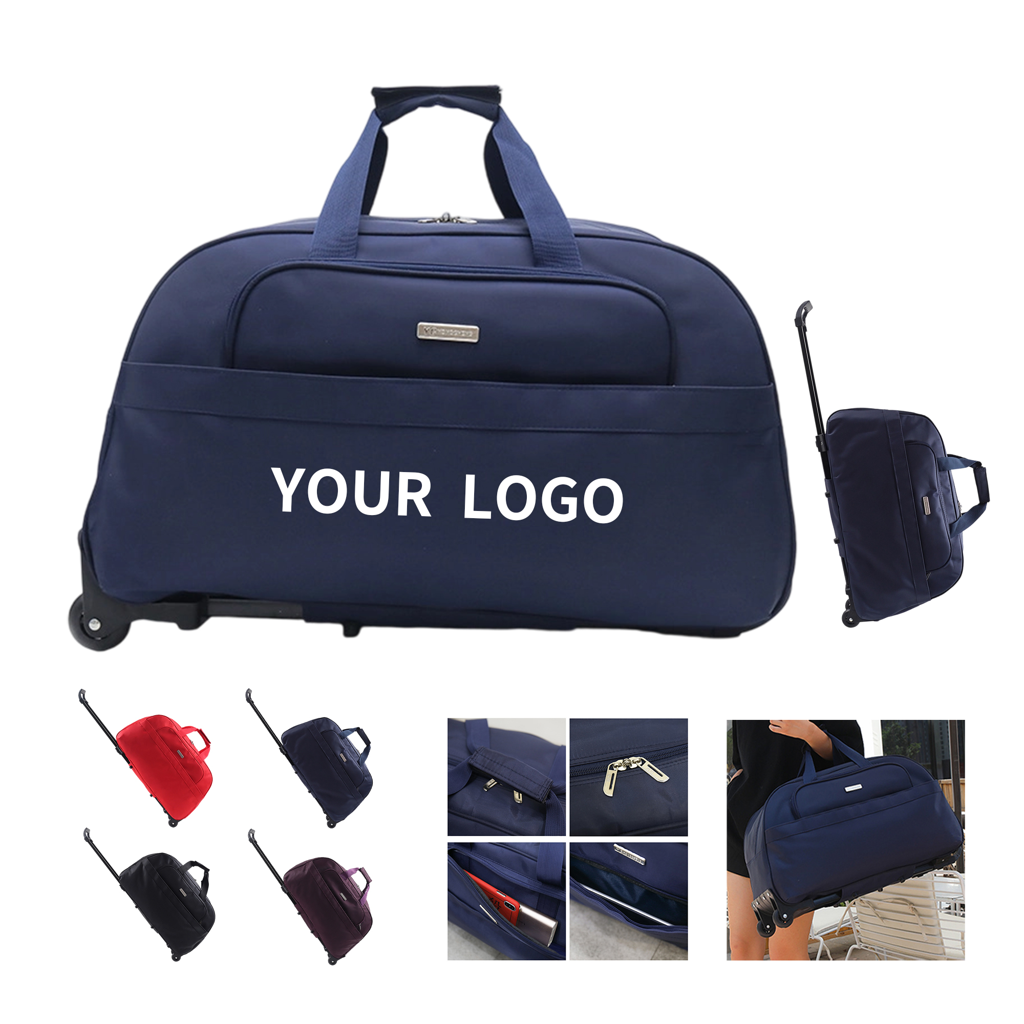 Nylon Wheeled Duffel Travel Bag With Retractable Handle 22.5" 2