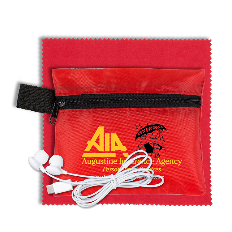 Mobile Tech Earbud Kit with Microfiber Cleaning Cloth In Zipper Pouch 16