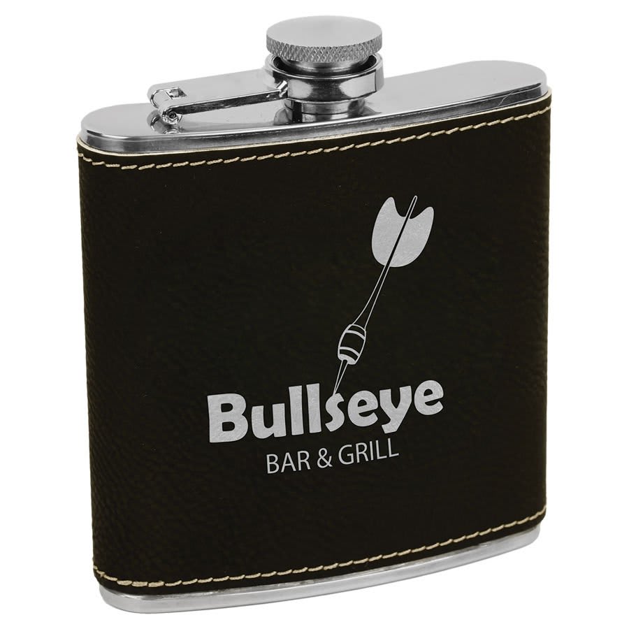 6 oz. Black/Silver Leatherette Stainless Steel Flask 2