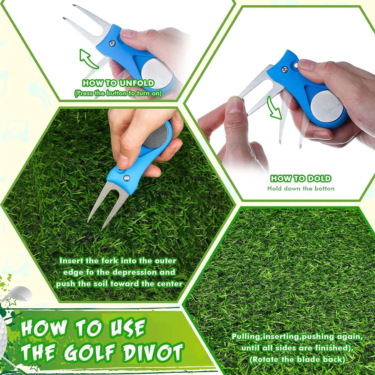 Foldable Golf Ball Marker Switchblade Divot Tool Pitch Fix 1