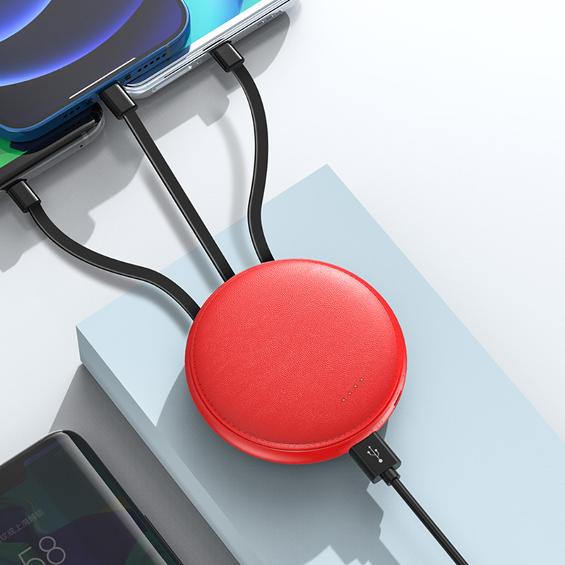 Leather Felt Power Bank w/Built-in Cables 2