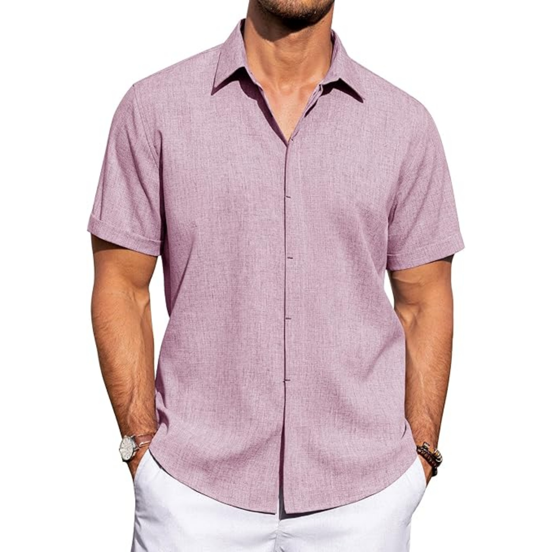Men's Linen Casual Short Sleeve Shirt 13