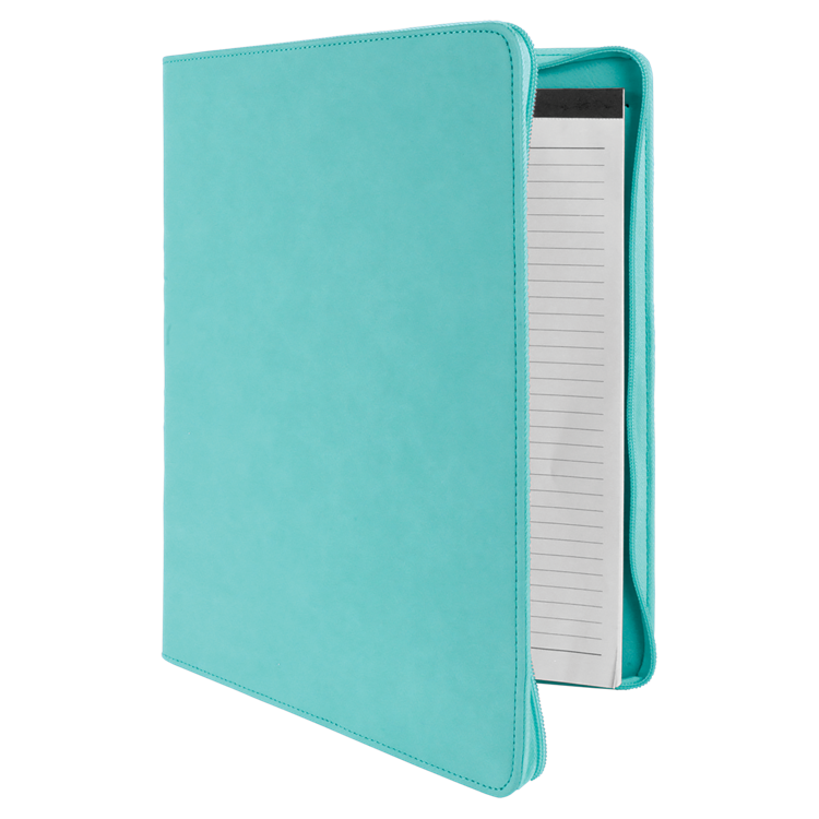 9 1/2" x 12" Teal with Zipper Leatherette Portfolio with Notepad 4
