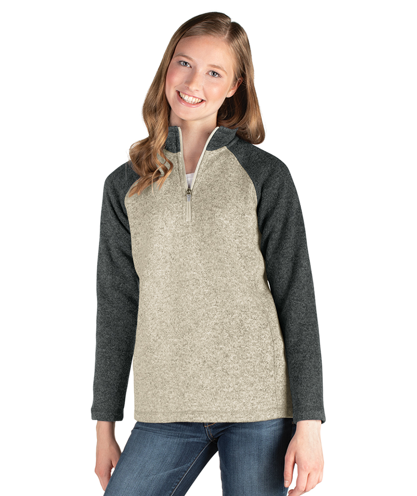 Women's Quarter Zip Color Blocked Heathered Fleece