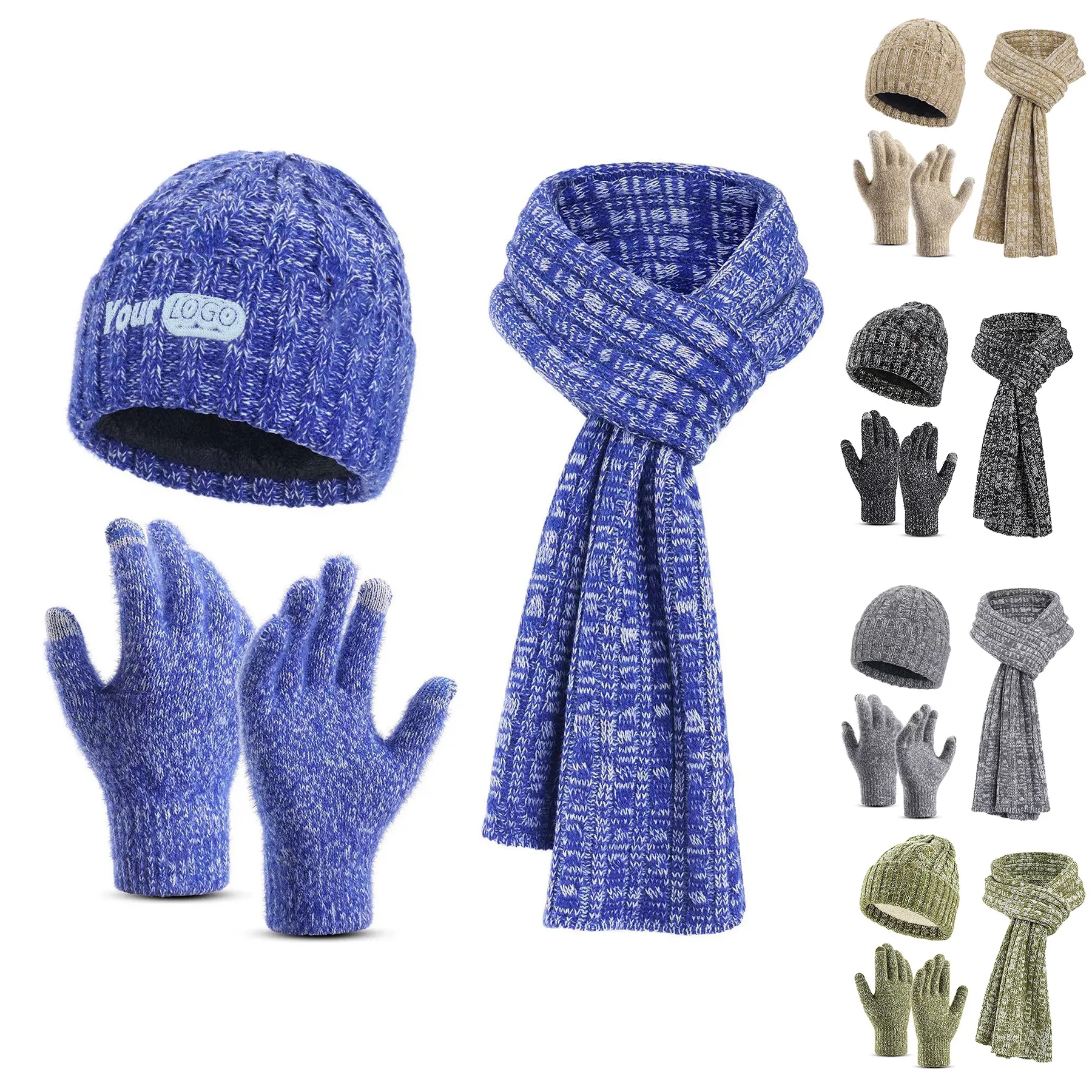 Polyester Knitted Gloves Hat Scarf 3-Piece Set 8
