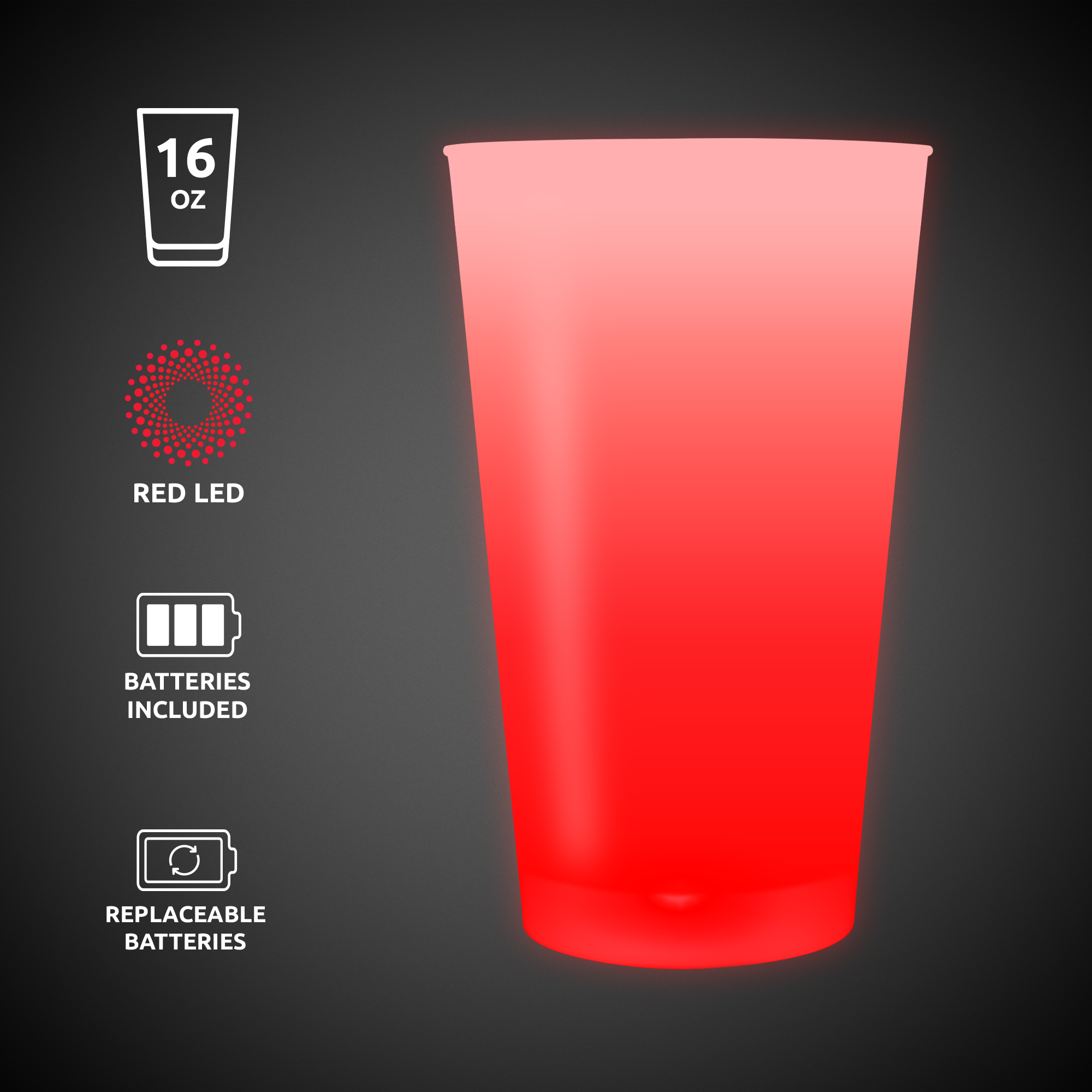 Red LED Glow Light Up Neon Look 16 oz Pint Glass(Pad Print) 3