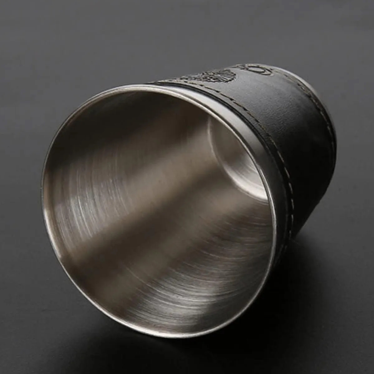 6oz.  Portable Stainless Steel Cups Set With Leather Cover 2